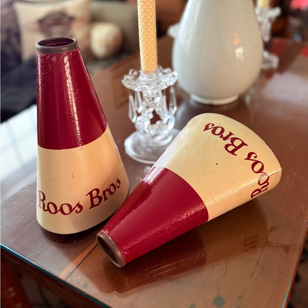 Roos Bros Vintage Advertising Megaphones pair
